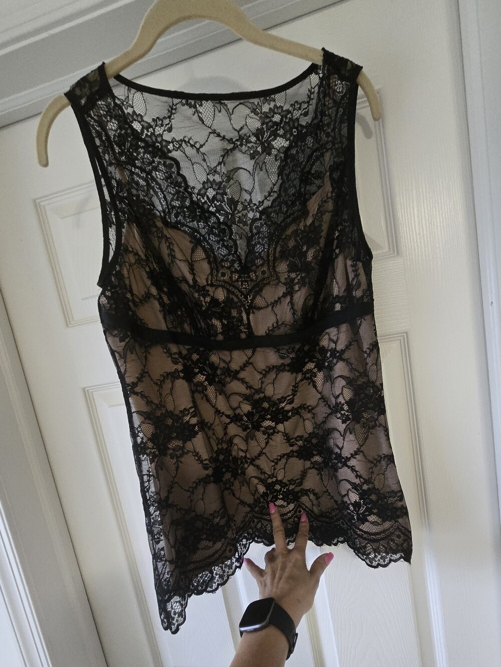 LOFT Black Lace Sheer Camisole with Nude Lining - Picture 3 of 6
